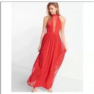 EXPRESS RED LACE MAXI DRESS SZ 6
